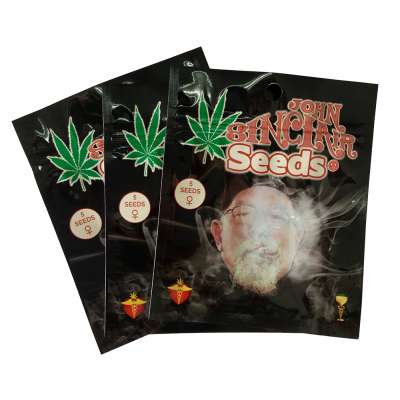 High Quality Black Printing  Food Grade Smell Proof Weed/Seeds Packaging Bag Plastic Tobacco Seed Bag with Hanging Hole